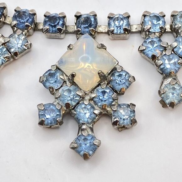 Vintage Art Deco Style Blue Prong Set Crystal Glass Necklace 16" - Picture 8 of 11